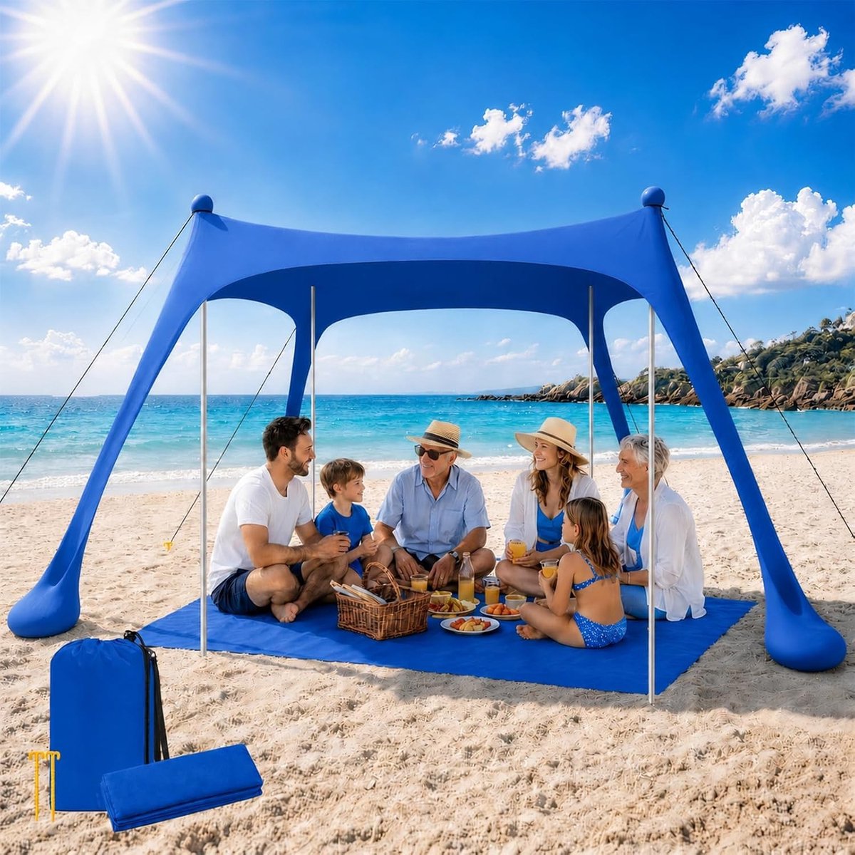 Strandtent - Hemelsblauw - 210 x 150 x 170 cm - Waterafstotend met UPF 50+ Bescherming - Voor Strand en Camping