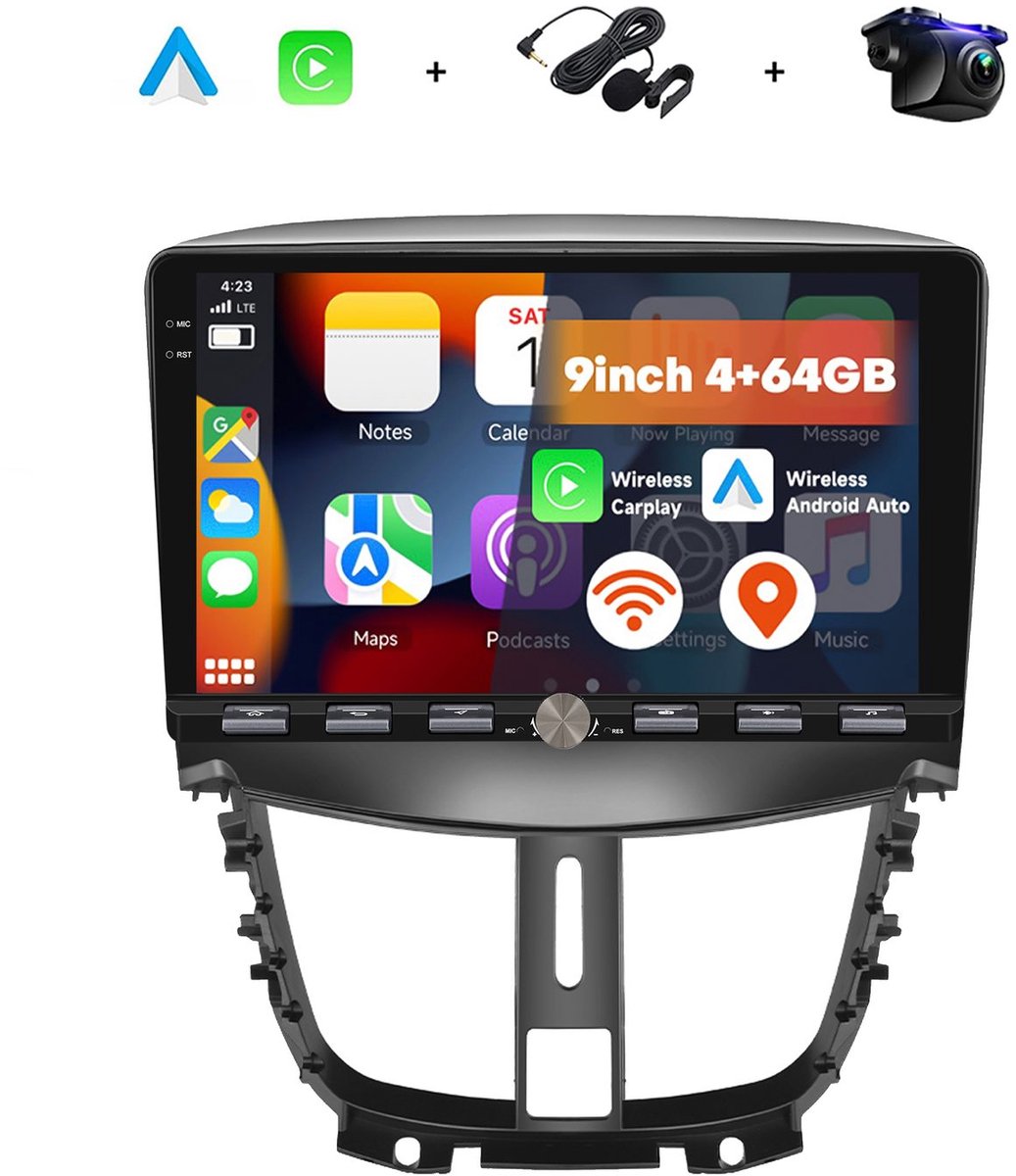 Boscer 2 DIN Android 15 Autoradio - Geschikt voor Peugeot 207 (2009-2013) - Draadloos Apple Carplay & Android Auto - 9 inch HD IPS Touchscreen - 4+64GB - GPS Navigatie - WIFI, Bluetooth & USB - Achteruitrijcamera & Microfoon