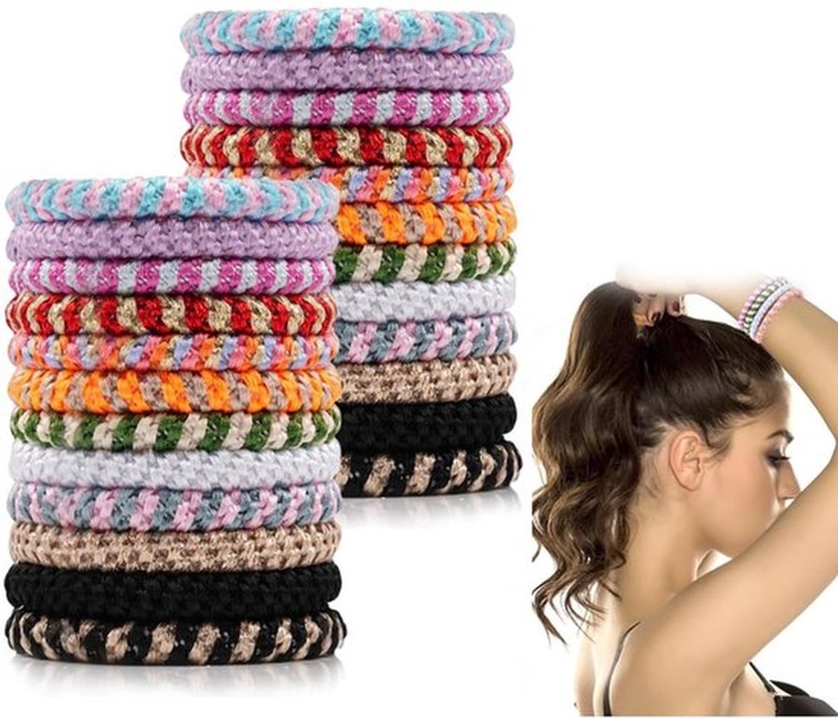 Haarelastiekjes 24 Stuks - Katoenen Elastisch - Vlechtelastiek voor Dames/Meisjes - Stijlvolle Paardenstaart-Houder - Haarbescherming - 12 Kleuren - Haarband