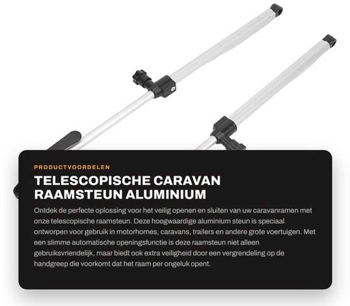 Raamsteun Telescopisch - Aluminium Legering - Automatische Ontgrendeling - Geschikt voor Caravan/RV - Max. Lengte 435mm - Hoogwaardige RV Onderdelen