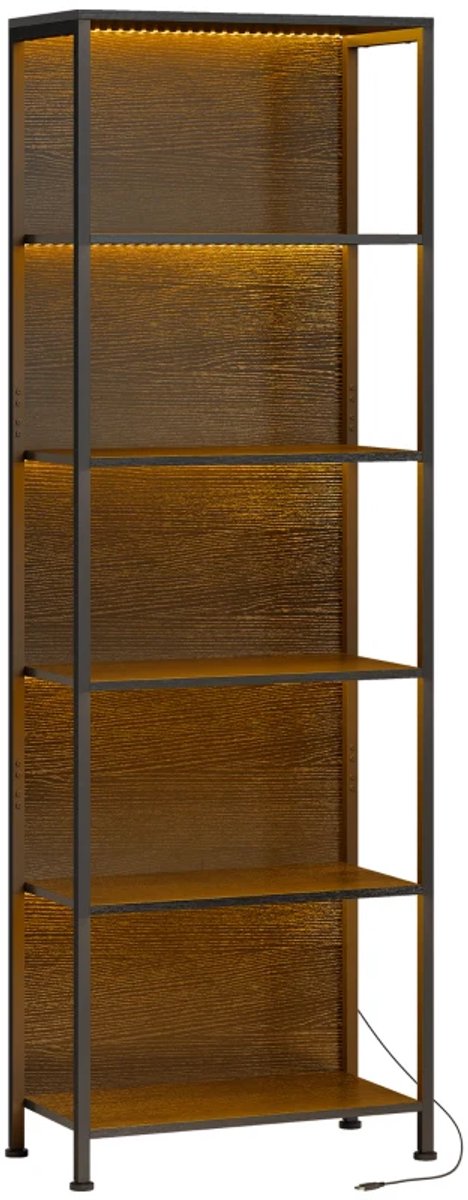 Opbergkasten - Boekenkast met 5 Niveaus en LED-verlichting - Staande Plank met 7 Lichtkleuren - Voor Woonkamer - 60 x 30 x 179 cm - Zwart
