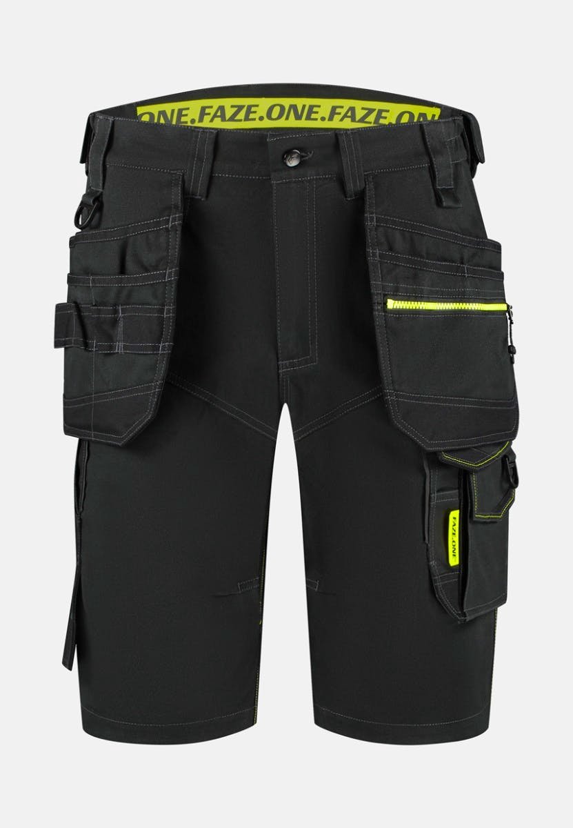 Faze.One Tracer 8K Denim Werkshort met Holsterzakken - Zwart - Maat 52 | Stretch | Heren