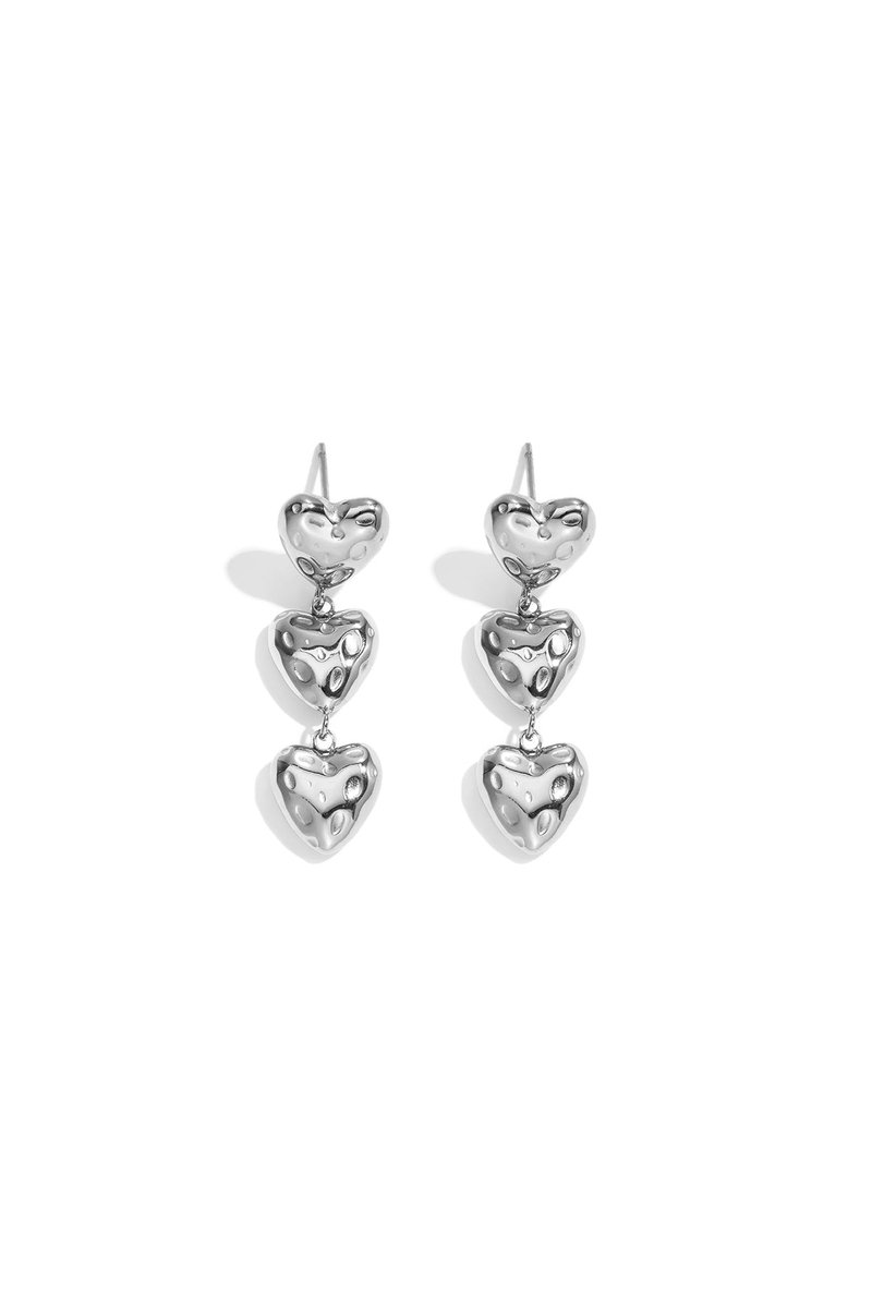 Lila - Hartjes Oorbellen - Stainless Steel - - Zilver