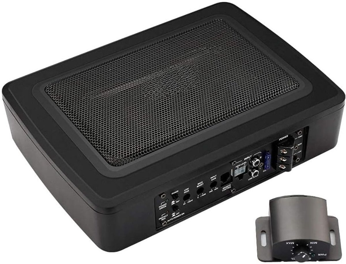 NIVA® Subwoofer Auto - Actieve Subwoofer Kist - Subwoofer Auto met Versterker - Zwart - 22cm x 29cm x 7cm