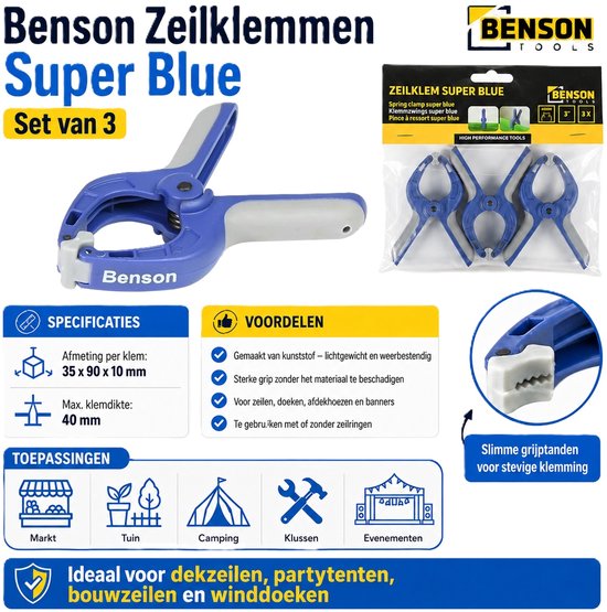 Benson Zeilklemmen/zeilclips/marktklemmen - kunststof - 7,5 cm - Dekzeil klemmen van Benson — afbeelding 2