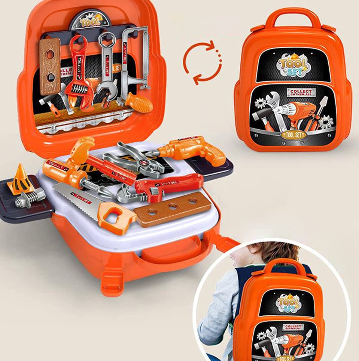 Loha party® 3‑in‑1 Gereedschapskist Speelgoed - Gereedschap Kinderen Speelgoed - Kinderspeelgoed - Educatief Rollenspel voor Kinderen - Vanaf 3 Jaar - oranje kleur