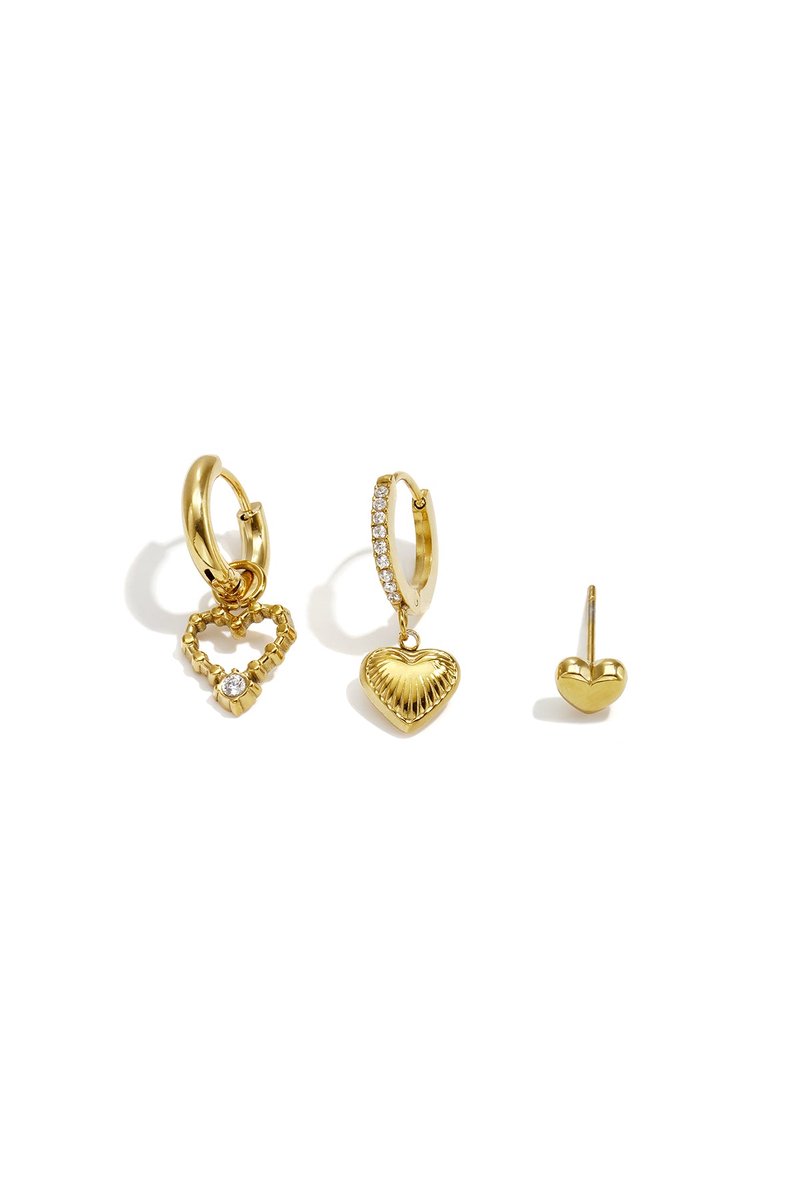 Daily Simple - Hartjes Oorbellen Set - Goud - Stainless Steel - - Goud