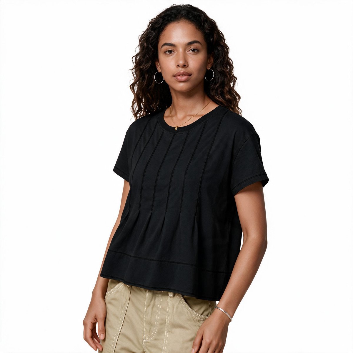 Imily Bela Dames T-shirt met Korte Mouwen en Plooien