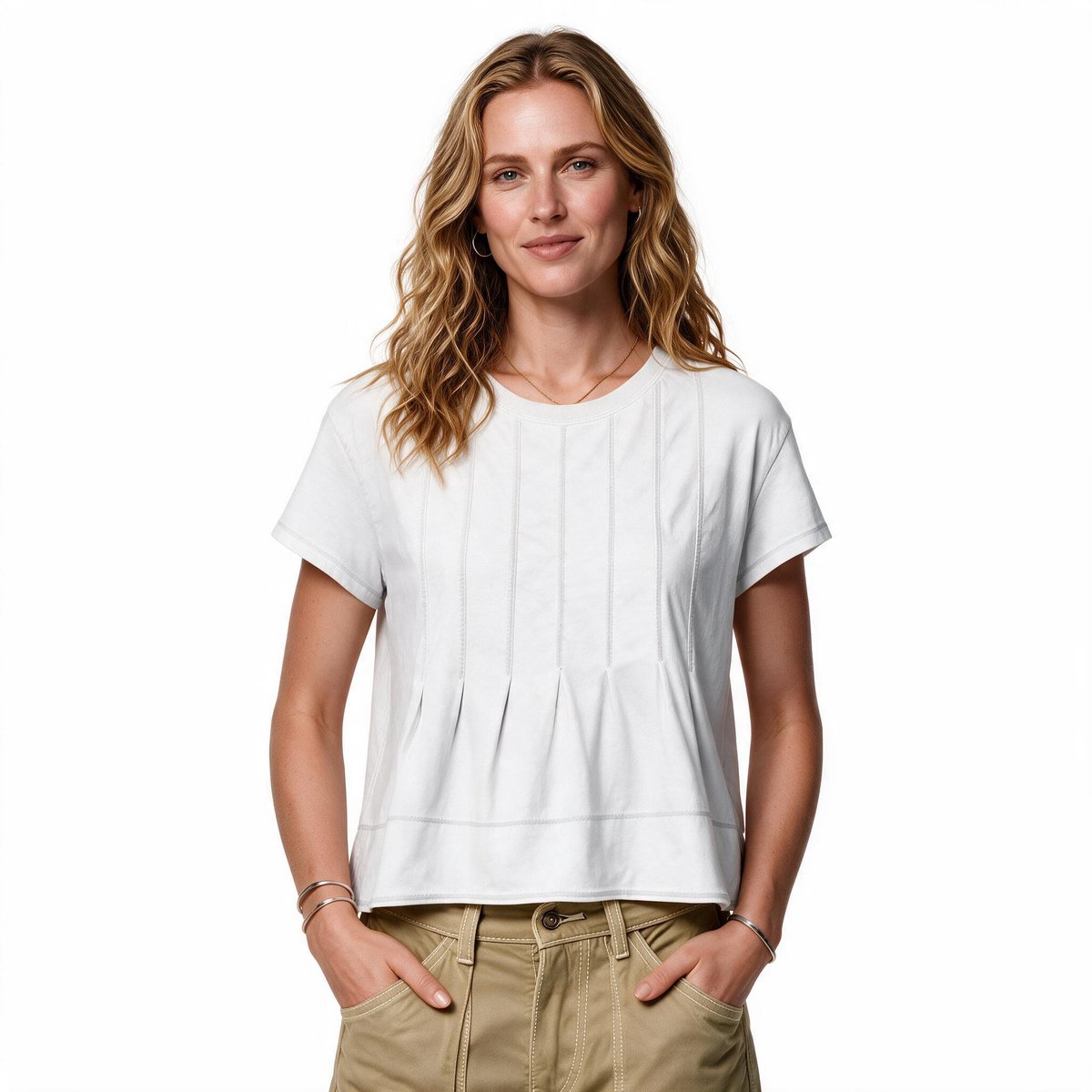 Imily Bela Dames T-shirt met Korte Mouwen en Plooien