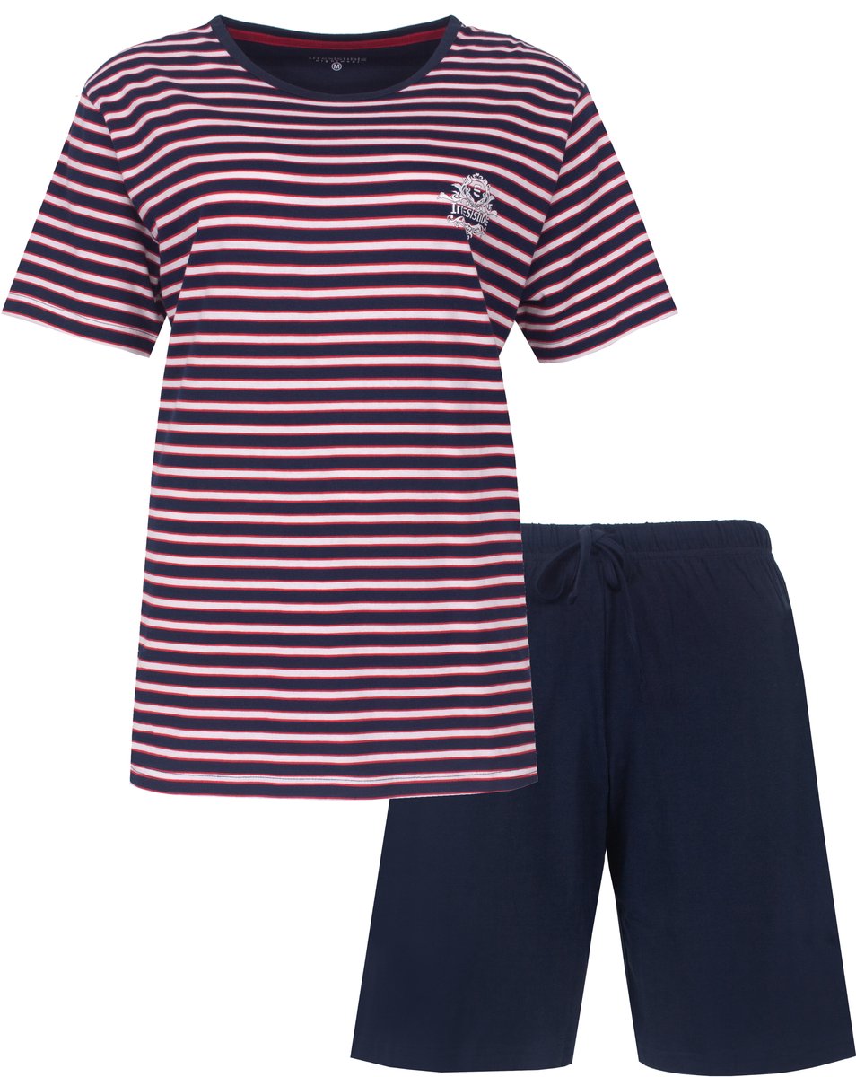 Irresistible Dames Shortama - Gestreept - Kote Mouwen - Donker Blauw - Maat M