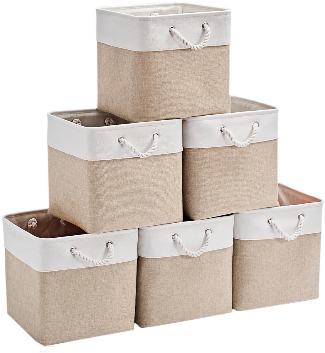 Solidchoice - Set van 6 Grote Opbergdozen van Stof met Handvatten