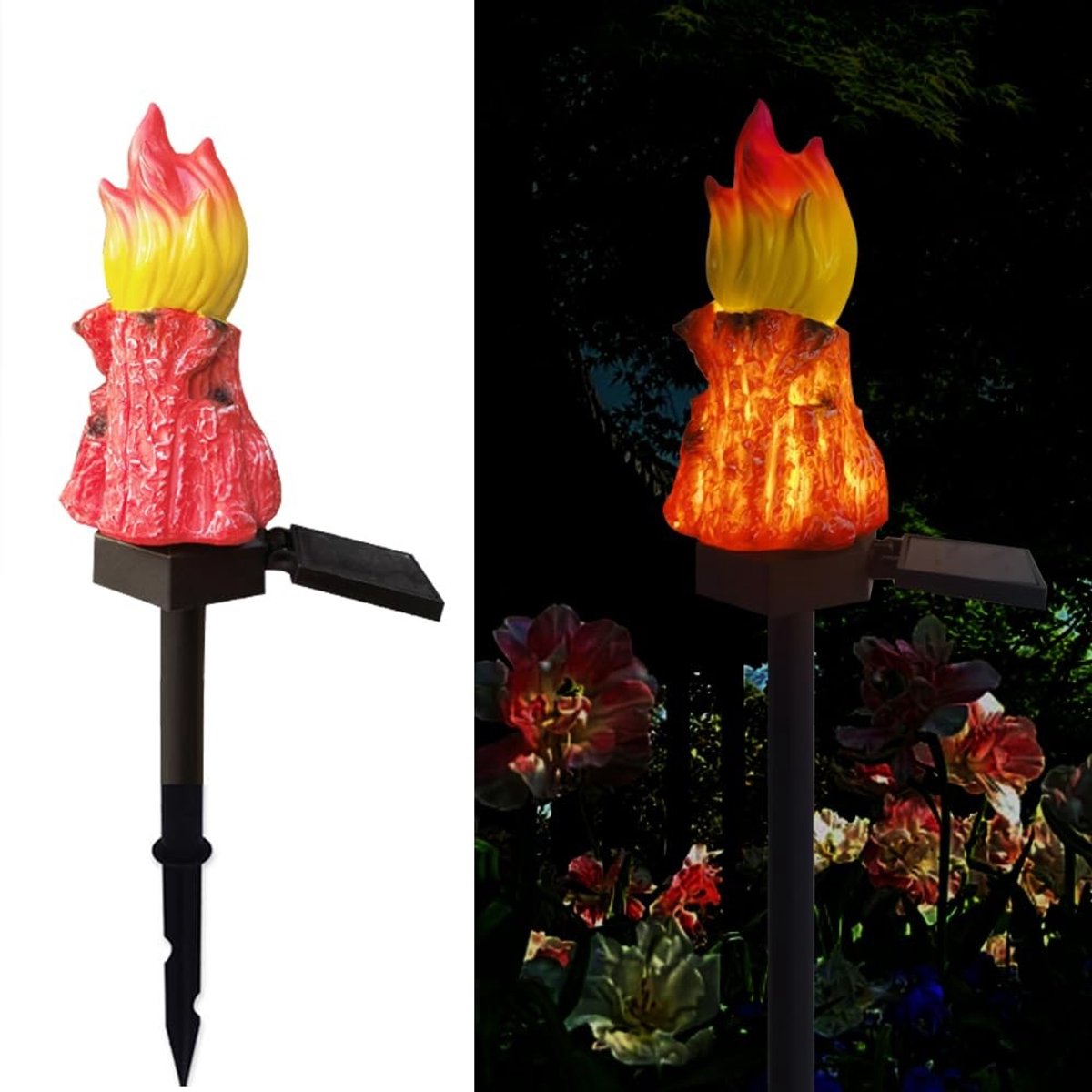Solidchoice - Solar Powered Rode Fakkel Lamp voor Tuin, Waterdicht