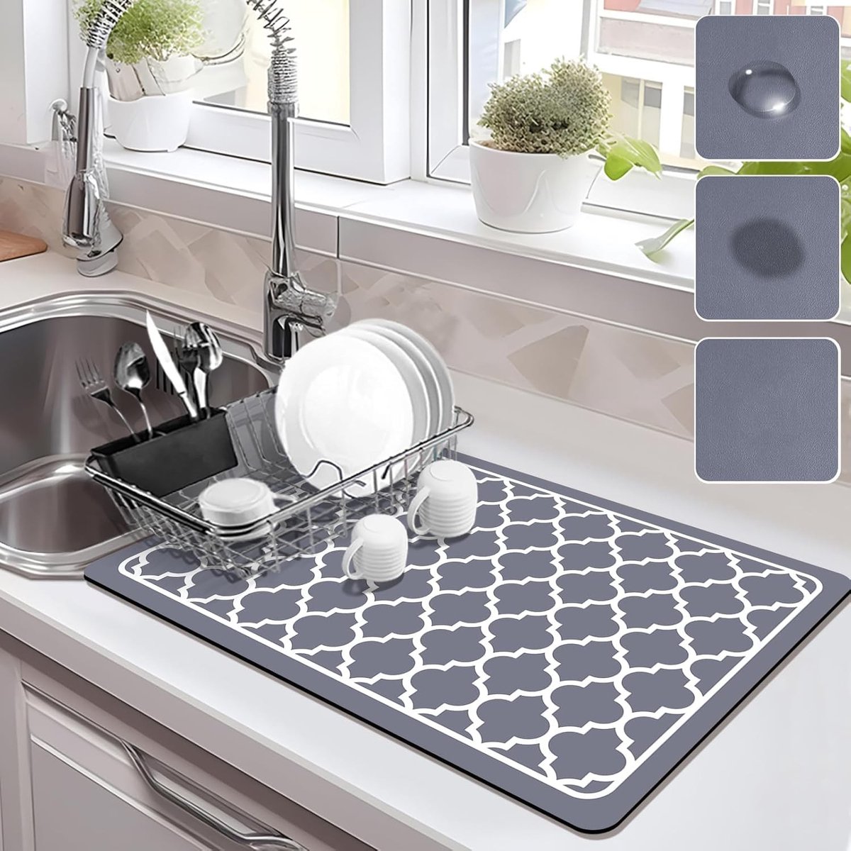 Solidchoice - Absorberende Droogmat voor Keuken, Rubber Achterkant, 40 x 50 cm