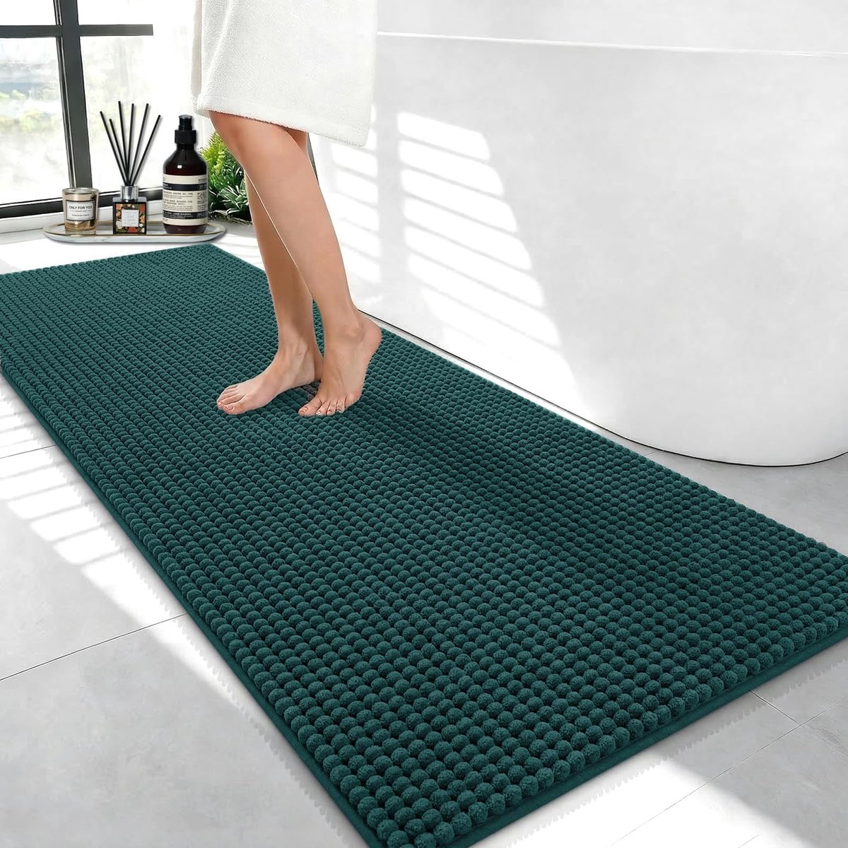 Solidchoice - Antislip Badmat 120 x 50 cm, Ultra Zachte Chenille, Wasbaar en Absorberend, Groen