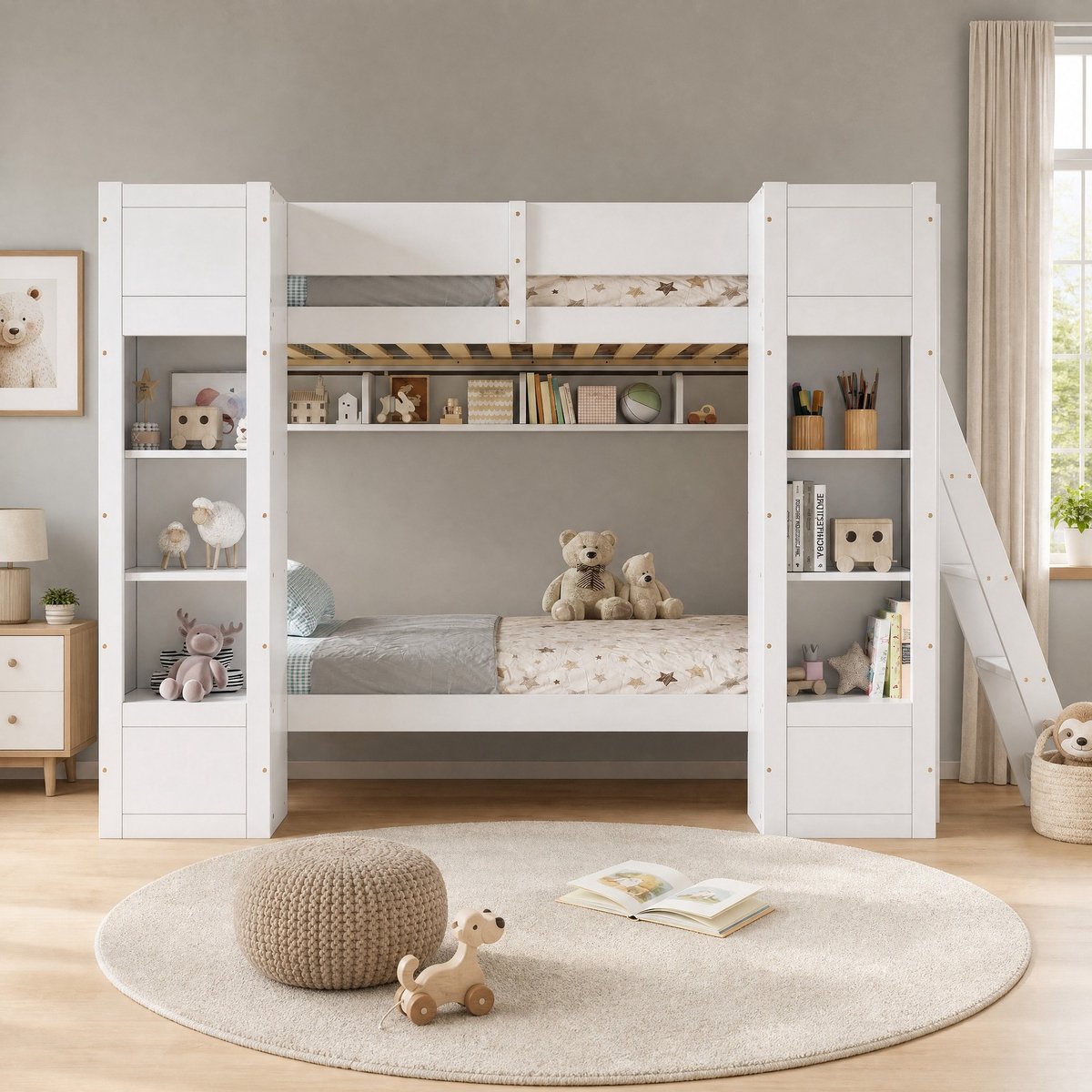 MODFU - Stapelbed - Opbergruimte - Uitvalbeveiliging - Wit - 90X200 Cm