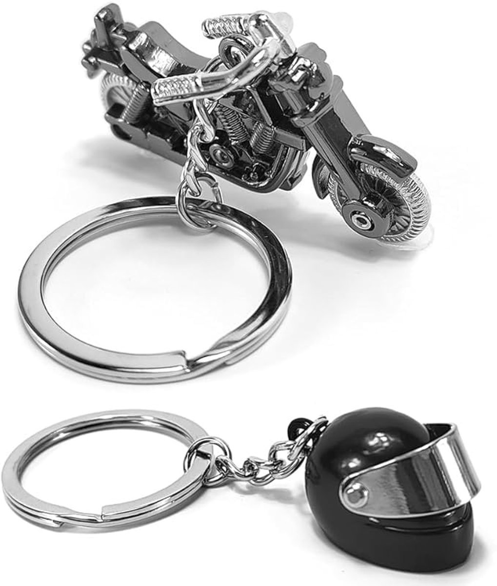 Solidchoice - Mini Motorfiets Sleutelhanger met Helm van Metaal