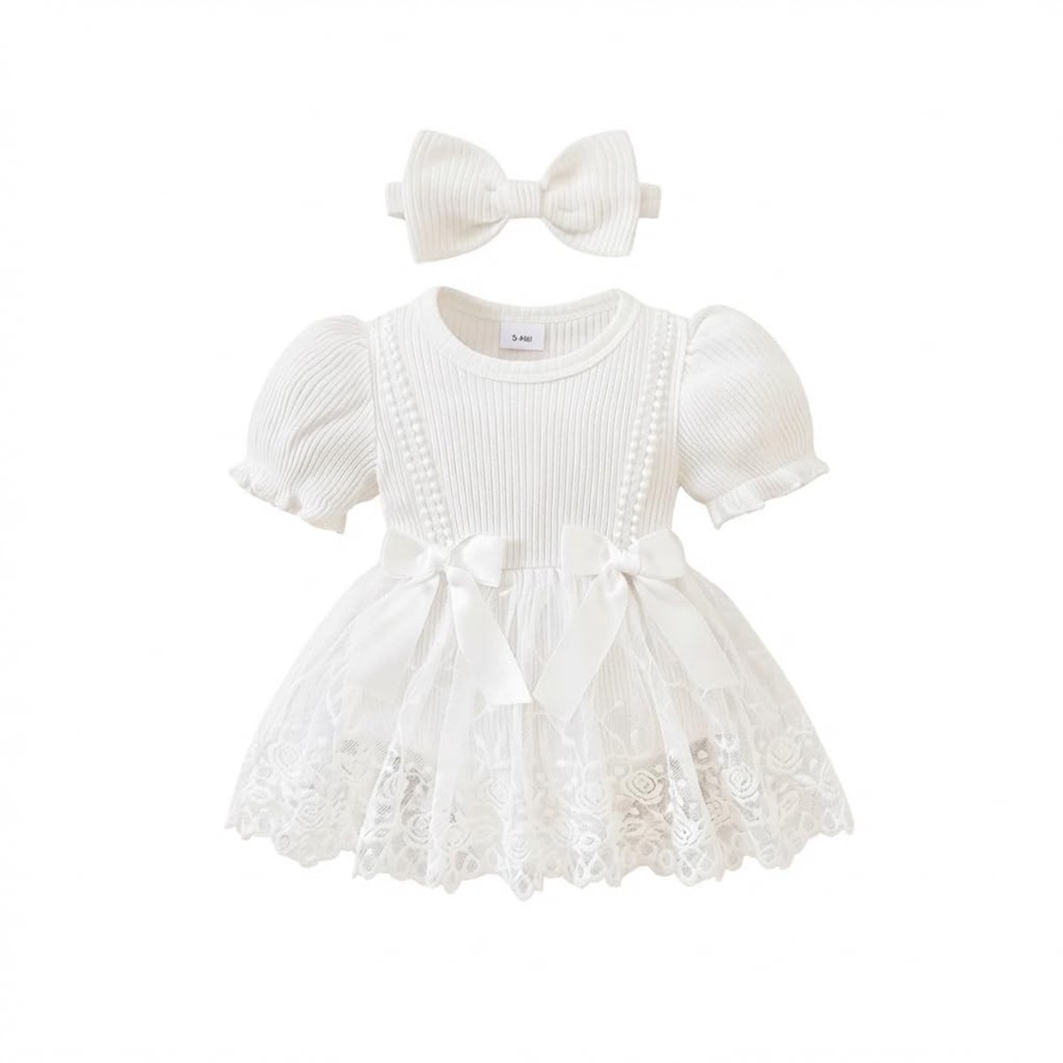 Solidchoice - Ribbed Romper voor Baby Meisjes met Tulle en Hoofdband