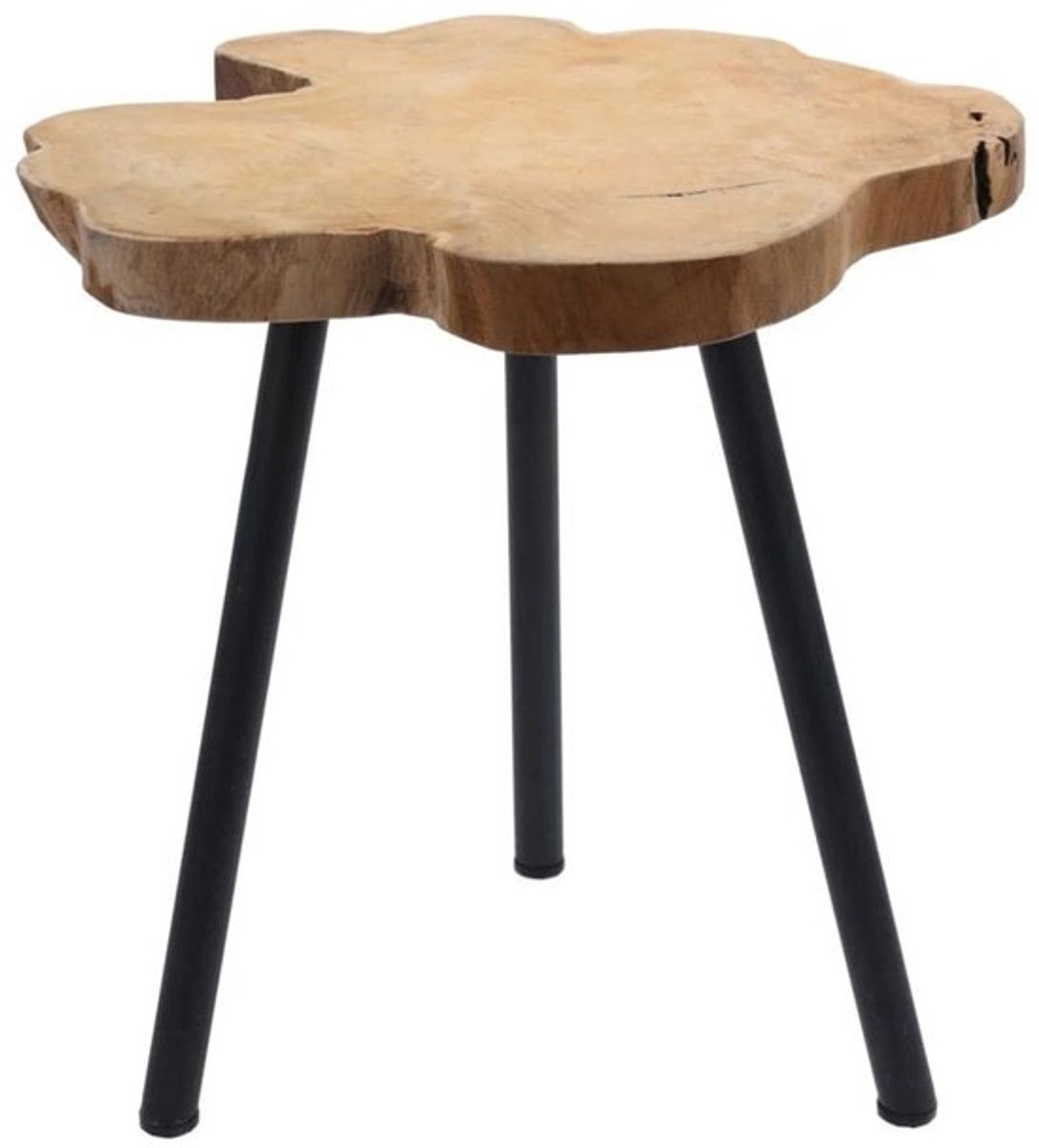 Bijzettafel massief hout - Driepoottafel - Wortelhout - Bruin - Zwart gelakte poten - Onregelmatig tafelblad - Houten Tafel