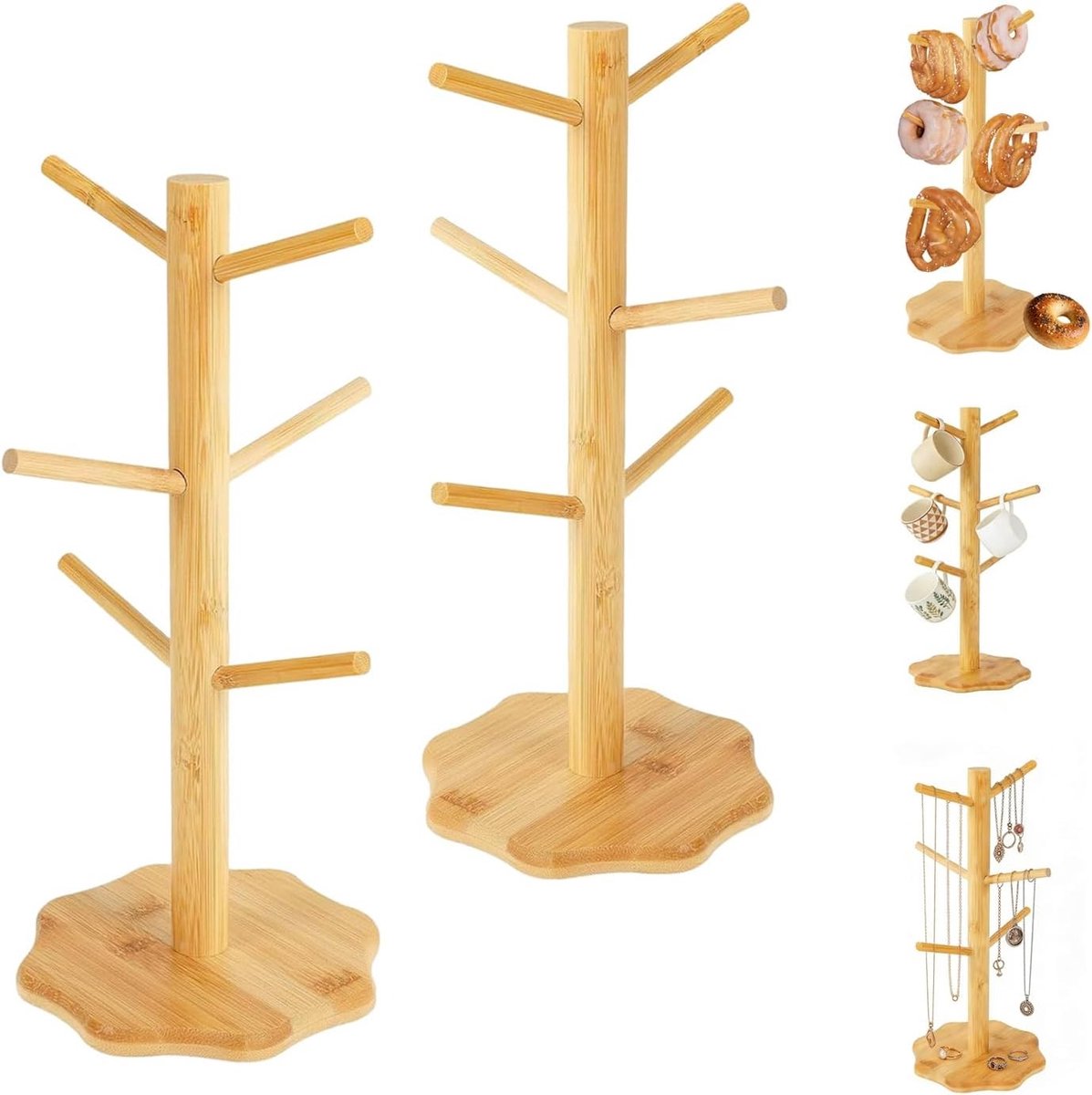 Mokhouder - Hout - 15,5 x 34,5 cm - Ruimtebesparende Bekerstandaard met Antislip Basis - Voor Keukenopslag en Organisatie