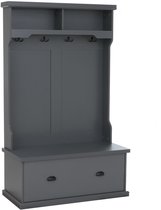 Garderobekast MCW-P27, halgarderobekast, houten garderobekast met zitbank, 4 haken, opbergvak, melamine, 163x100x47 cm ~ donkergrijs