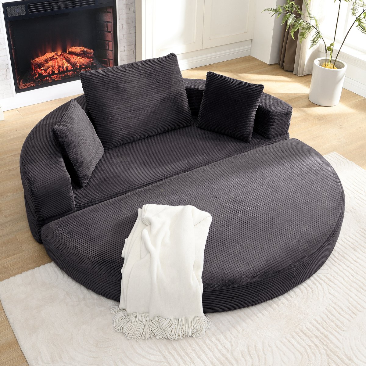 MODFU Slaapbank - Opvouwbaar - Corduroy - Zwart - 173 X 176 Cm