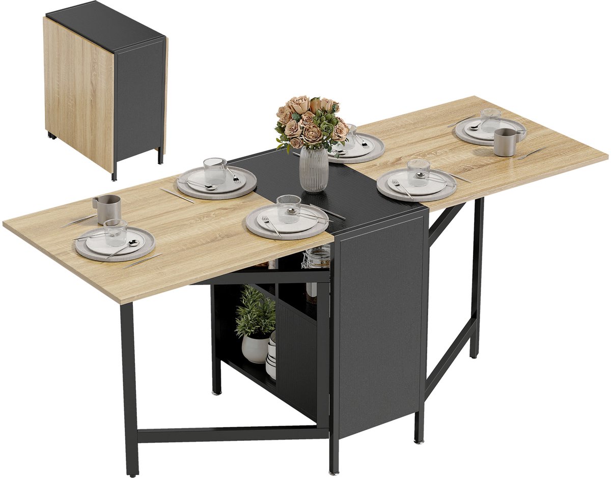 Homcom Inklapbare eettafel-MDF, ijzer-169 x 60 x 75 cm-Zwart