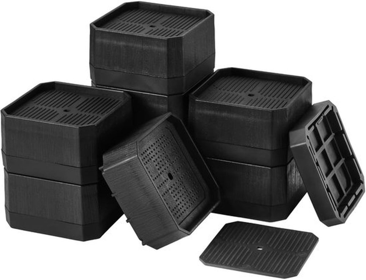 Meubelverhoger set van 8 stuks - Bedverhogers - Tafelverhoger - Antislip - Zwart - PP-kunststof/TPE-rubber - 8,5 x 8,2 x 4,8 cm - Bedverhoger