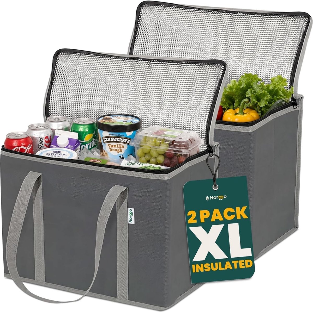 Thermische Koeltas voor Voedsel - Zwart - 41 x 33 x 23 cm - Isolerende Boodschappentas - Voor Boodschappen en Werk