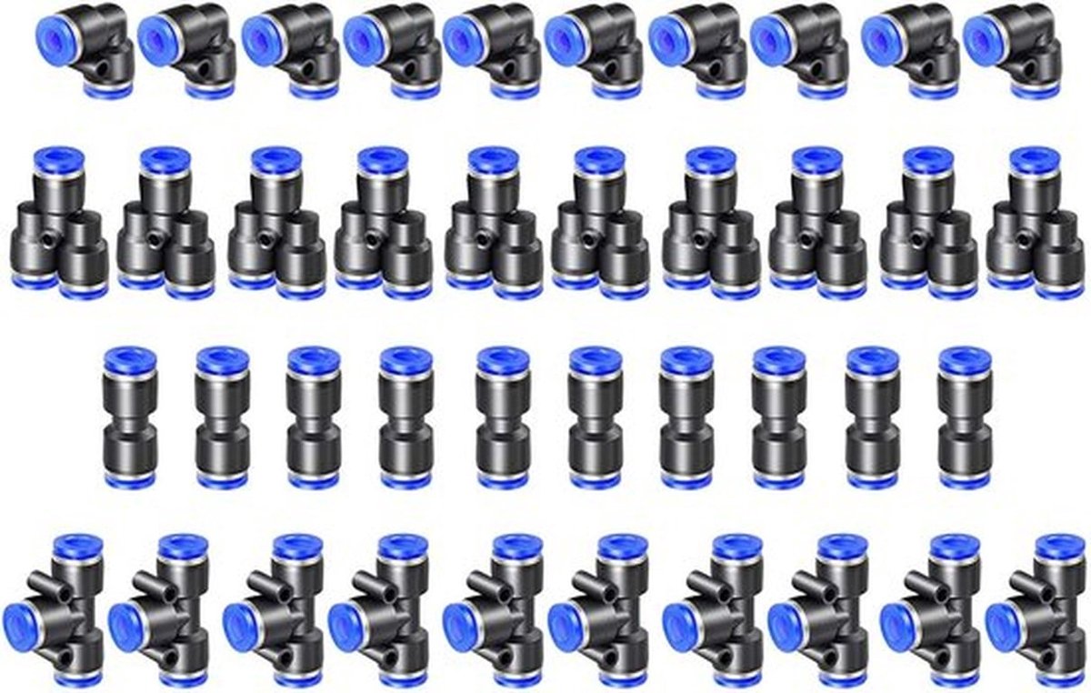 Pneumatische Connectoren 40pcs - Splitter/Hoek/T-stuk/Rechtdoor - Robuust en Duurzaam - Eenvoudige Aansluiting - Geschikt voor PU/PE/Nylon Buizen - Luchtverbindingen