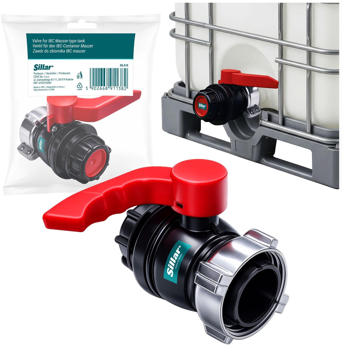 Sillar Kogelkraan S60x6 voor IBC Mauser watertank - Aftapkraan GWS75x6 - Adapter voor vatafsluiter - 1stk