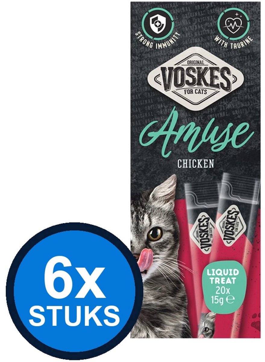 6x Voskes Amuse Liquid Treat Kip - Kattensnack - 20x15g