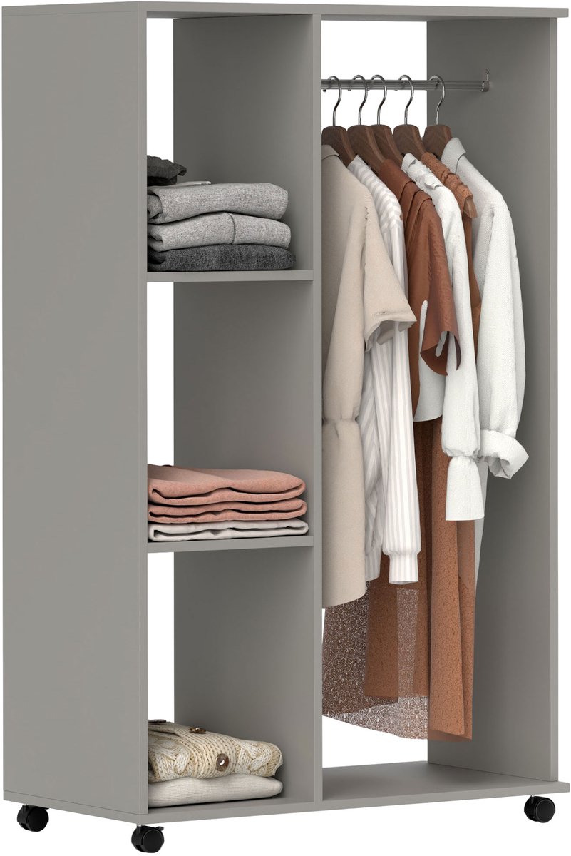 HOMCOM Kledingrek op wielen - Spaanplaat - 80x40x128cm - Wit