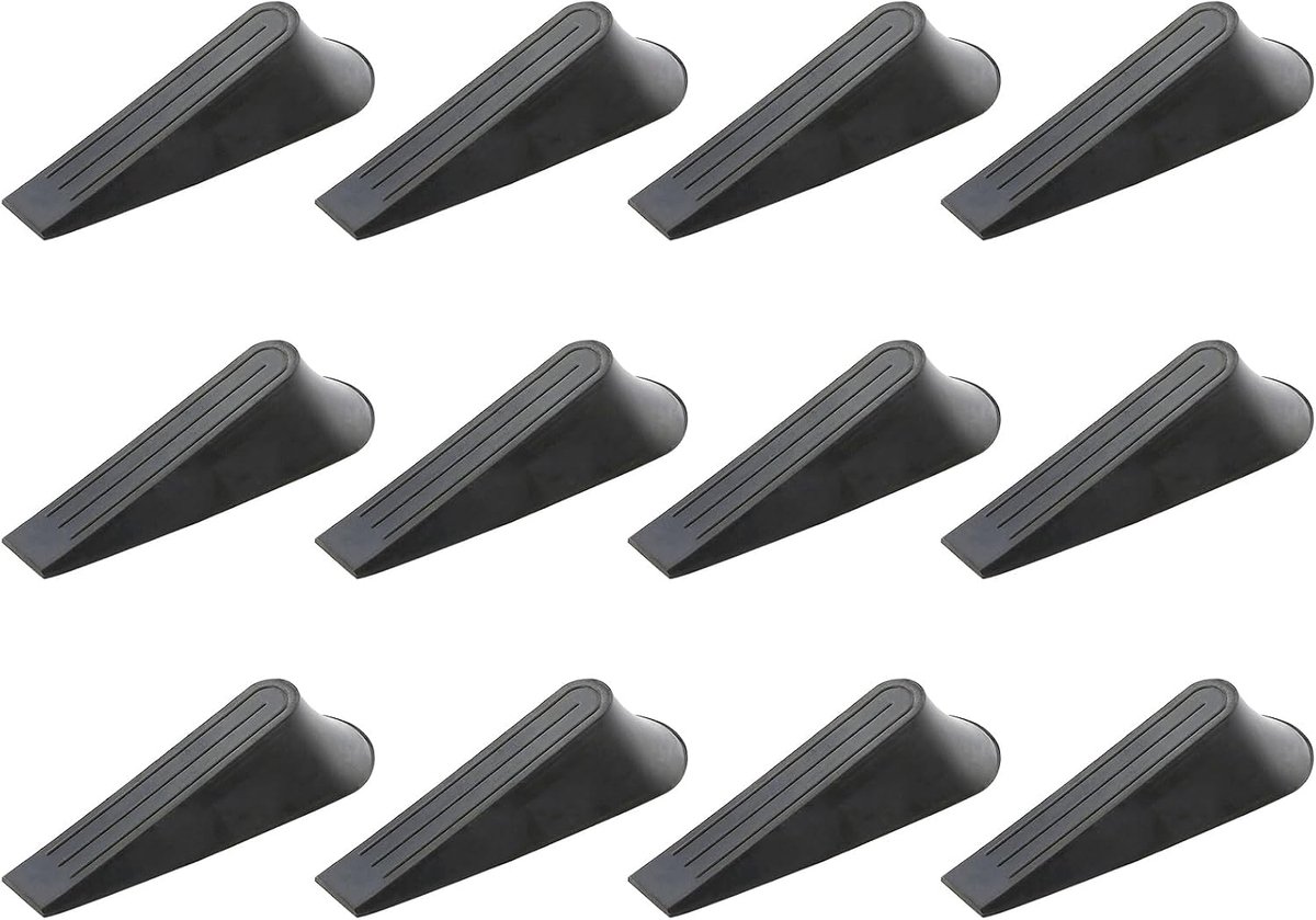 Rubberen deurstoppers - Zwart - 12 stuks - Rubberen deurstoppers - Wiggen - Deurstoppers voor vloeren - Antislip rubberen deurwiggen - Voor hardhouten/tapijt/tegelvloeren