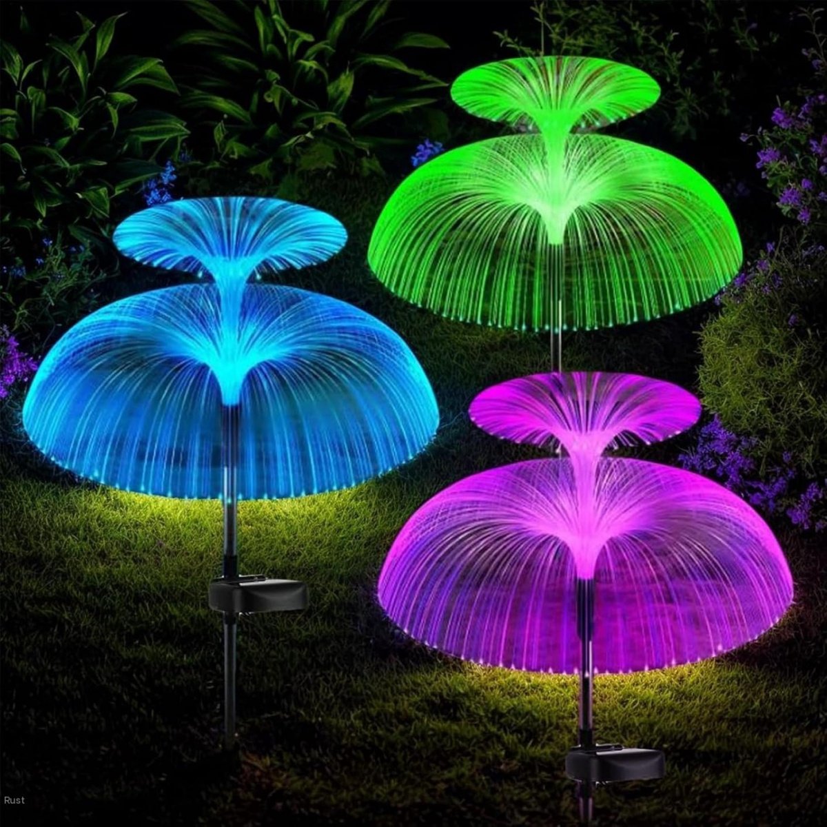 SSTRWGOOD Outdoor Garden Solar Lights - 3-Pack - Kwallenvormig - Kleurrijke LED Solar Lights - Tuindecoratie - IP65 Waterdicht - Solar LED Floral Lights - Geschikt voor buiten, gazons, balkons, terrassen, patio's, vakantiedecoraties - Meerkleurig