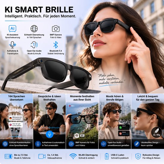 Smart Glasses, AI-slimme bril met 8MP-camera Bluetooth-geluidsbril van smart — afbeelding 4
