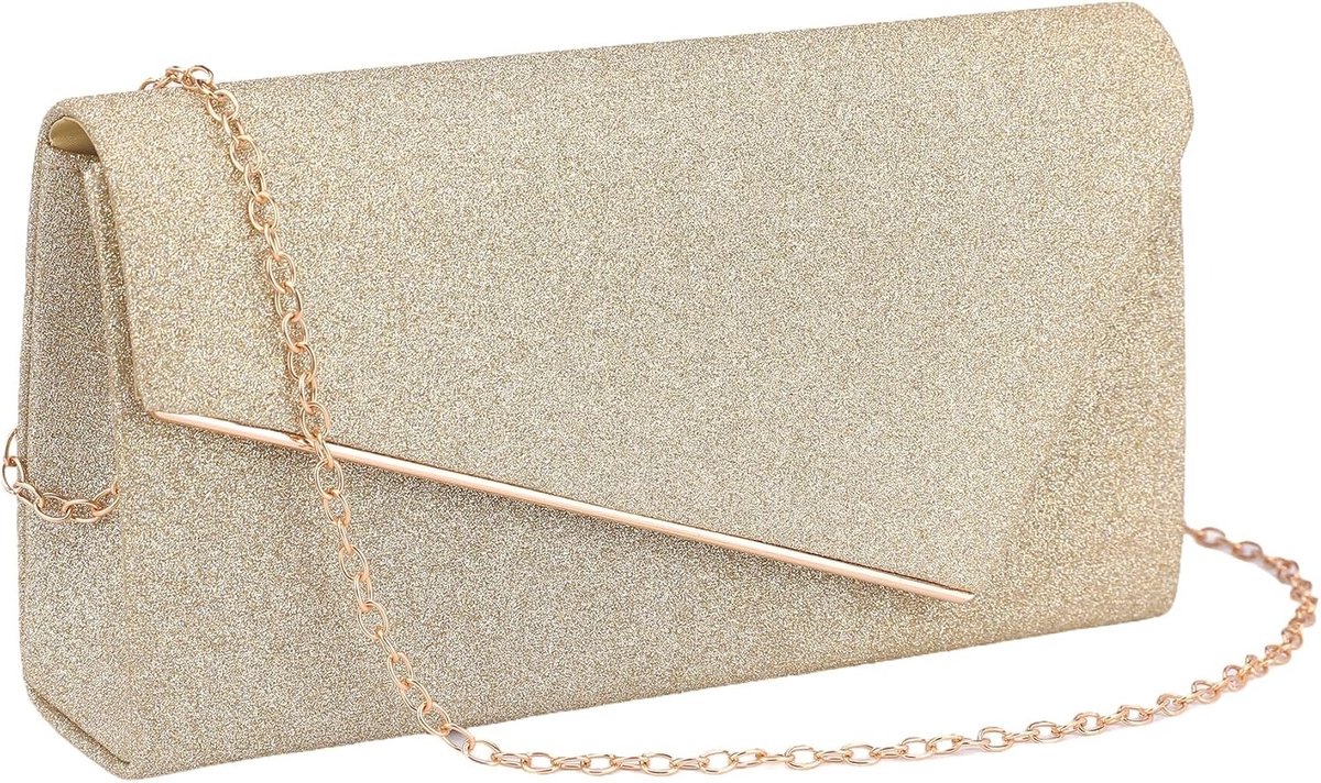 Goud Clutch voor Dames - Glitter-avondtasje/clutch voor dames – sprankelende envelop-clutch met ketting voor gala, bruiloft, feest, banket of date