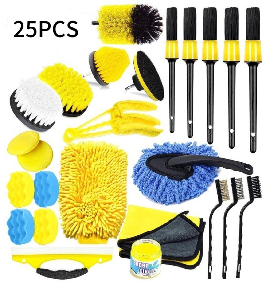 Autowasborstel set - lang steel reinigingsborstel - zachte velgborstel - kort steel detailborstel - meervoudig pakket - autowas gereedschap—Set 6