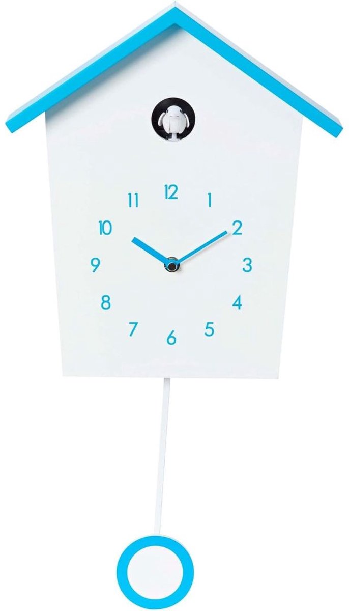 NIVA® Koekoek Klok - Minimalistische Koekoeksklok - Koekoeksklok Modern - Wit/Blauw - 47cm x 27cm x 8cm