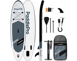 LifeGoods SUP Board Allround Compact - 120 KG Draagkracht - 300 x 76 cm - Opblaasbaar - Compleet SUP pakket - Wit/Zwart