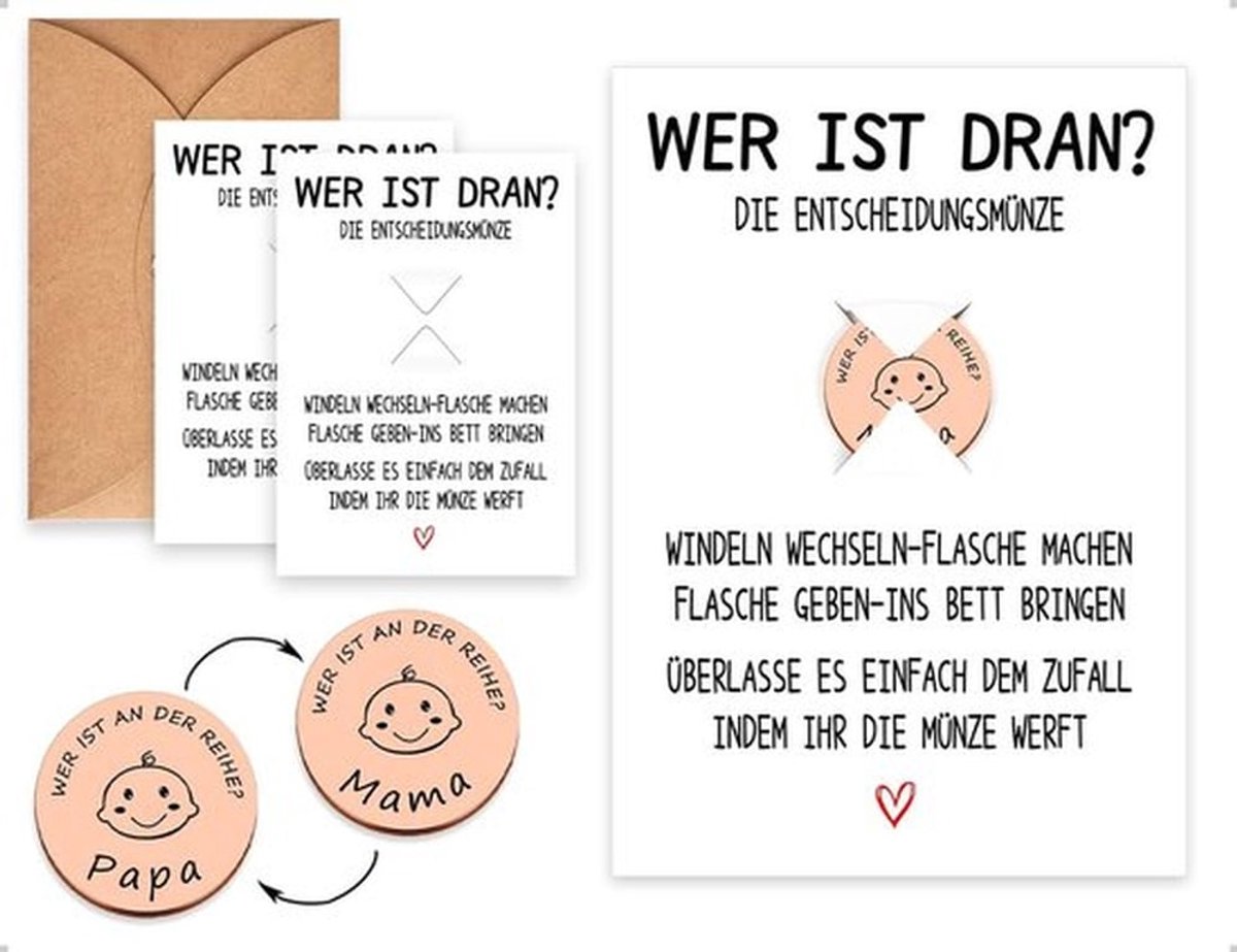Beslissingsmuntenset - Roségouden Munt - Kaarten - Kraftpapieren Envelop - Draagbaar - Roestvrij Staal - 3 cm Diameter - Beslissingsmunt