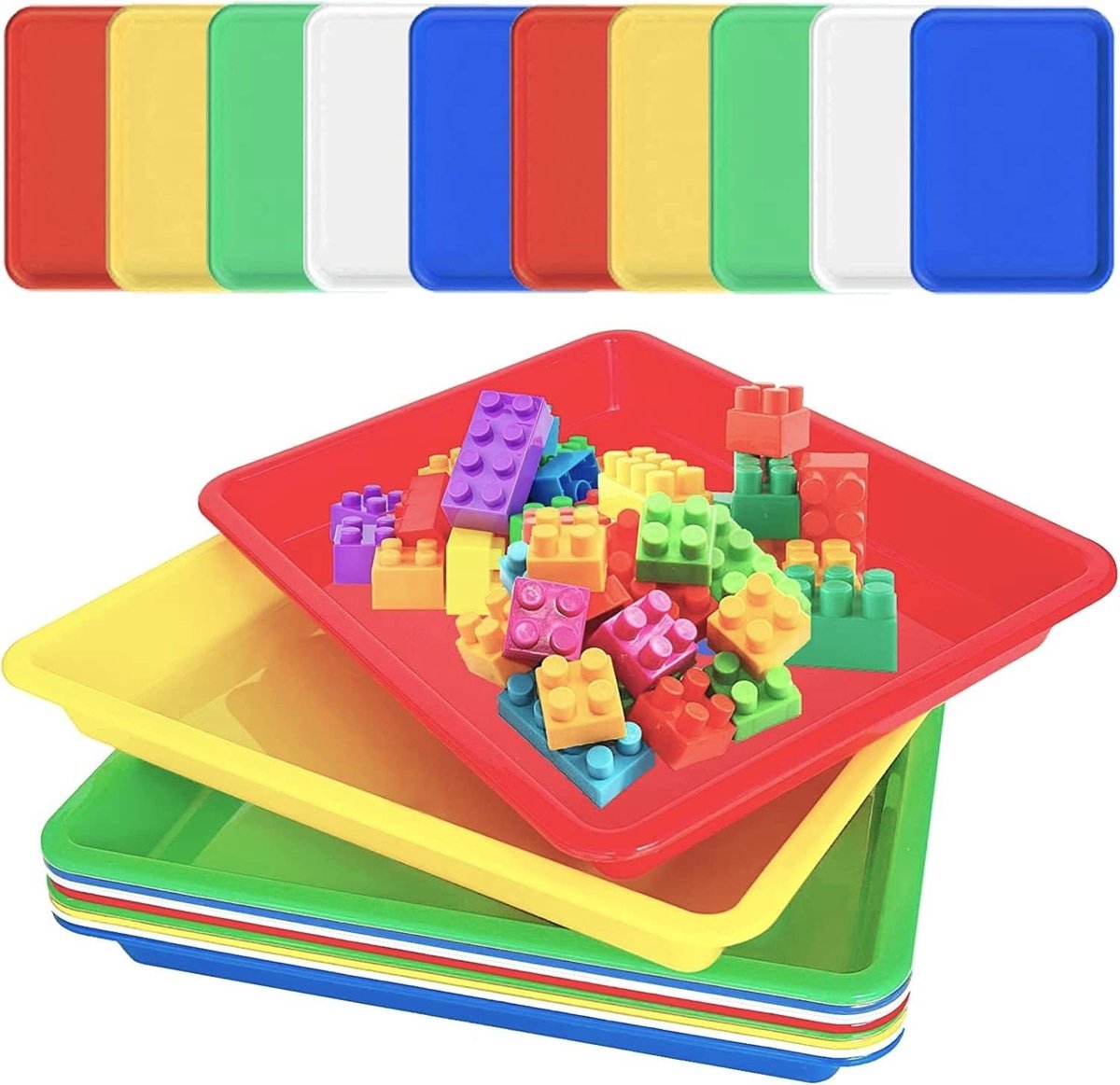 10 Stuks Plastic Kunstschalen 28cm x 21cm, Multicolore Tray voor Creatieve Activiteiten, DIY Projecten en Organiseren van Knutselmateriaal