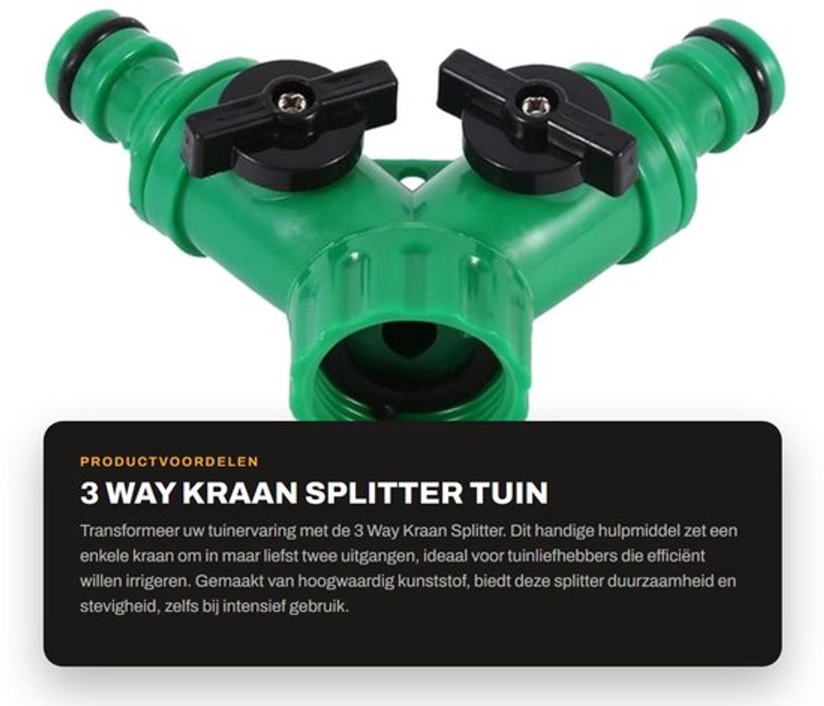 3 Way Kraan Splitter - Tuin Watering - Hoogwaardig Kunststof - Groen - Irrigatie Adapter - Geschikt voor 3/4 Inch Draad