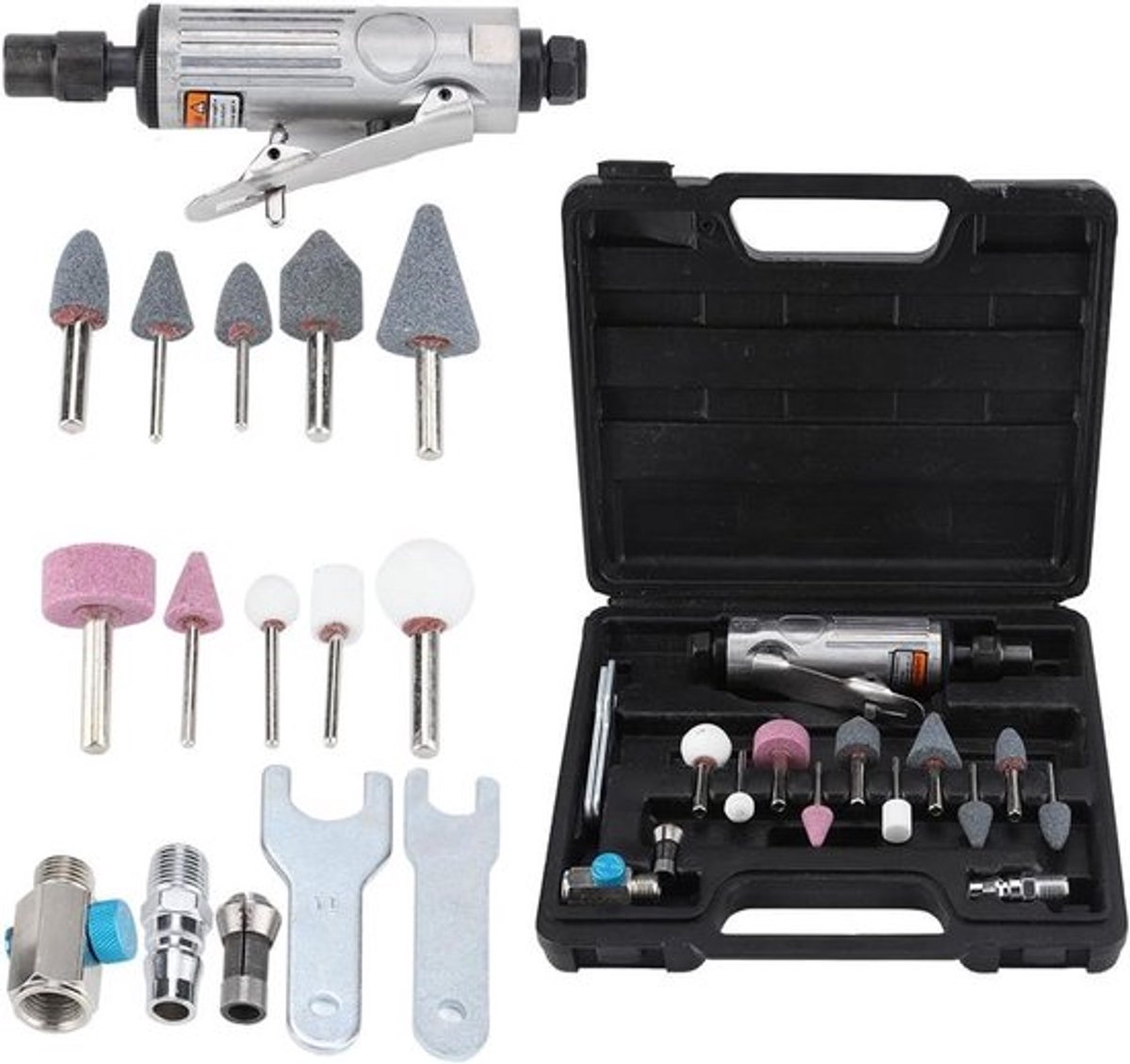 16-delige pneumatische slijpgereedschap set voor polijsten en graveren met 1/4" en 1/8" accessoires