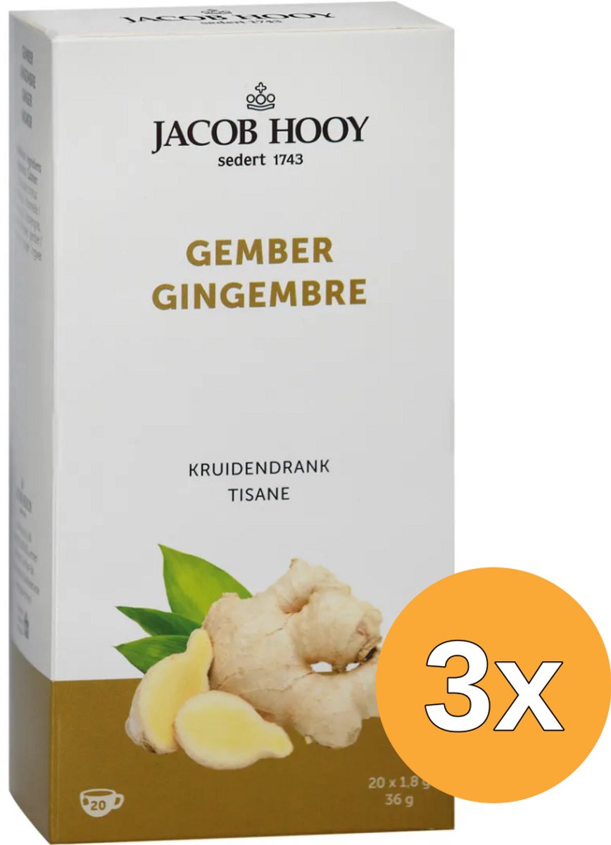 3x Jacob Hooy Gember Theezakjes Gold (20 stuks)