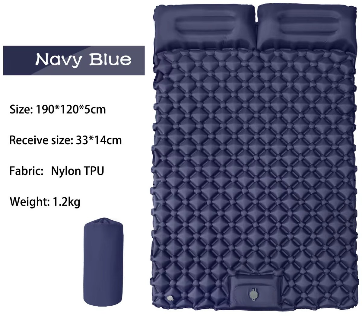Camping Matras – Opblaasbaar en Ultralicht Luchtbed met Ingebouwd Kussen en Pomp, Draagbaar voor Kamperen, Wandelen en Reizen - Blauw - dubbel