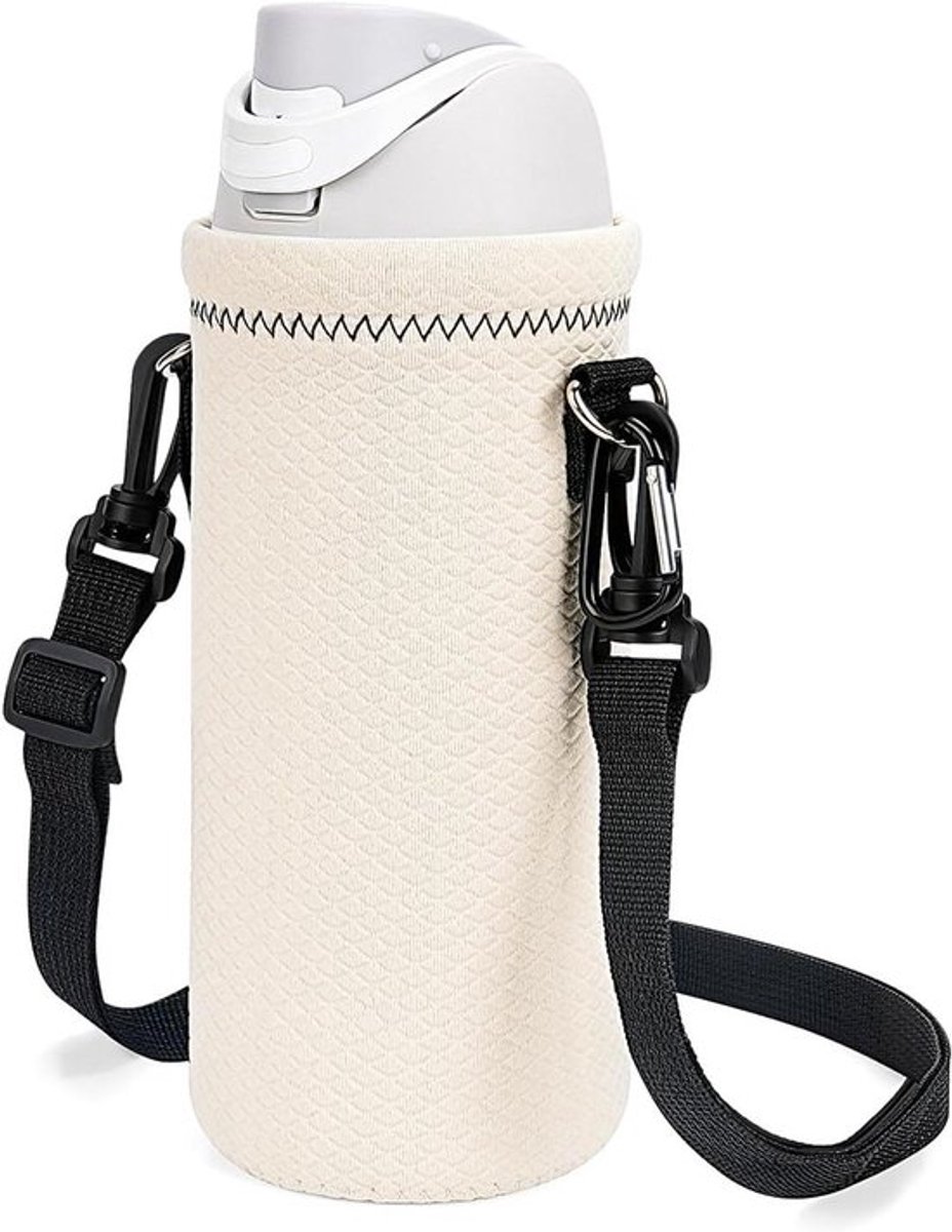 Neopreen waterfles draagtas - geïsoleerd - verstelbare riem - bescherming - FreeSip Tritan 25 oz, Kids FreeSip 16 oz, flessenhouder - gebroken wit.