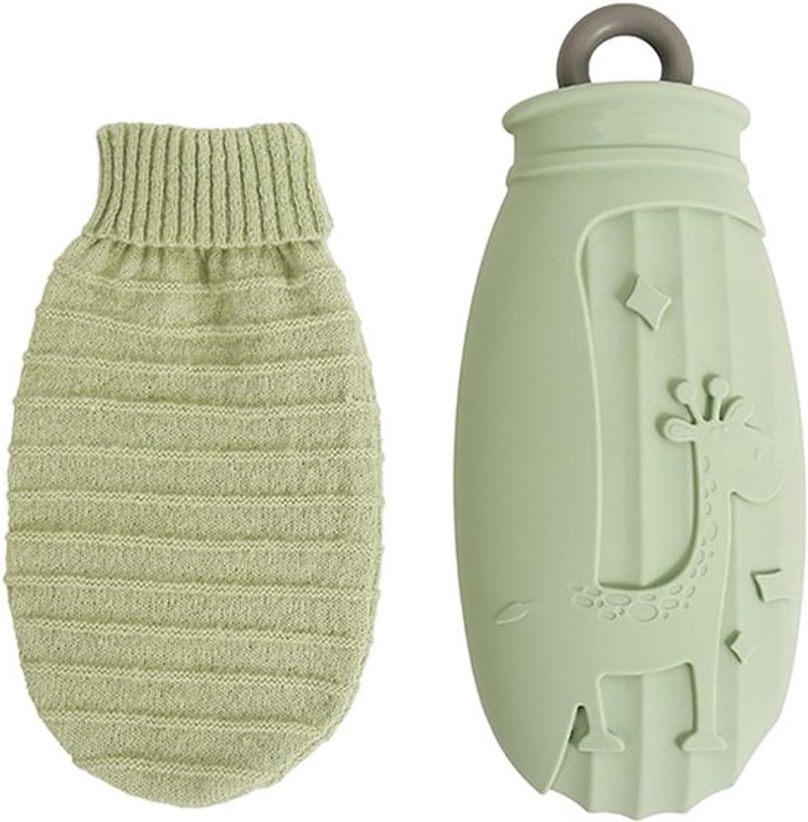 Warmwaterkruik met Hoes - Siliconen - Draagbaar - 500ml - Mini - Warm en Koud - Groen Hert - Geschikt voor Warme en Koude Kompressen