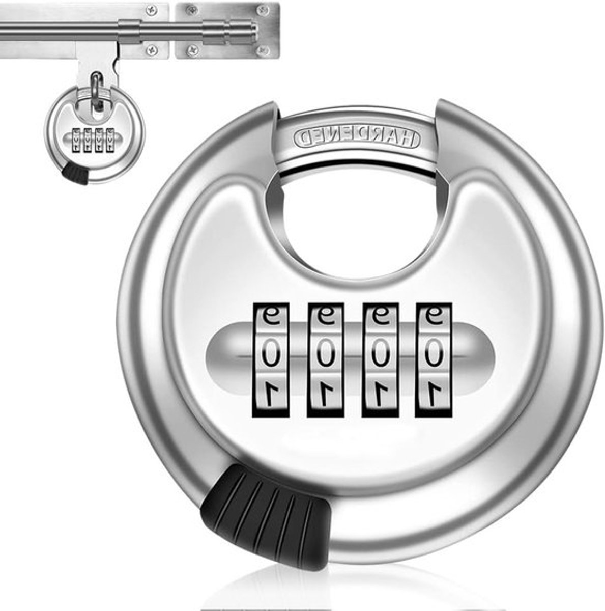 Ronde Hangslot met Cijfercode, 70 mm Veiligheidsslot, 4-Cijferige Combinatie, Roestvrij Staal, Weerbestendig, 9.5 mm Beugel, Bescherming tegen Knijpen, Ideaal voor Schuur en Hekwerk