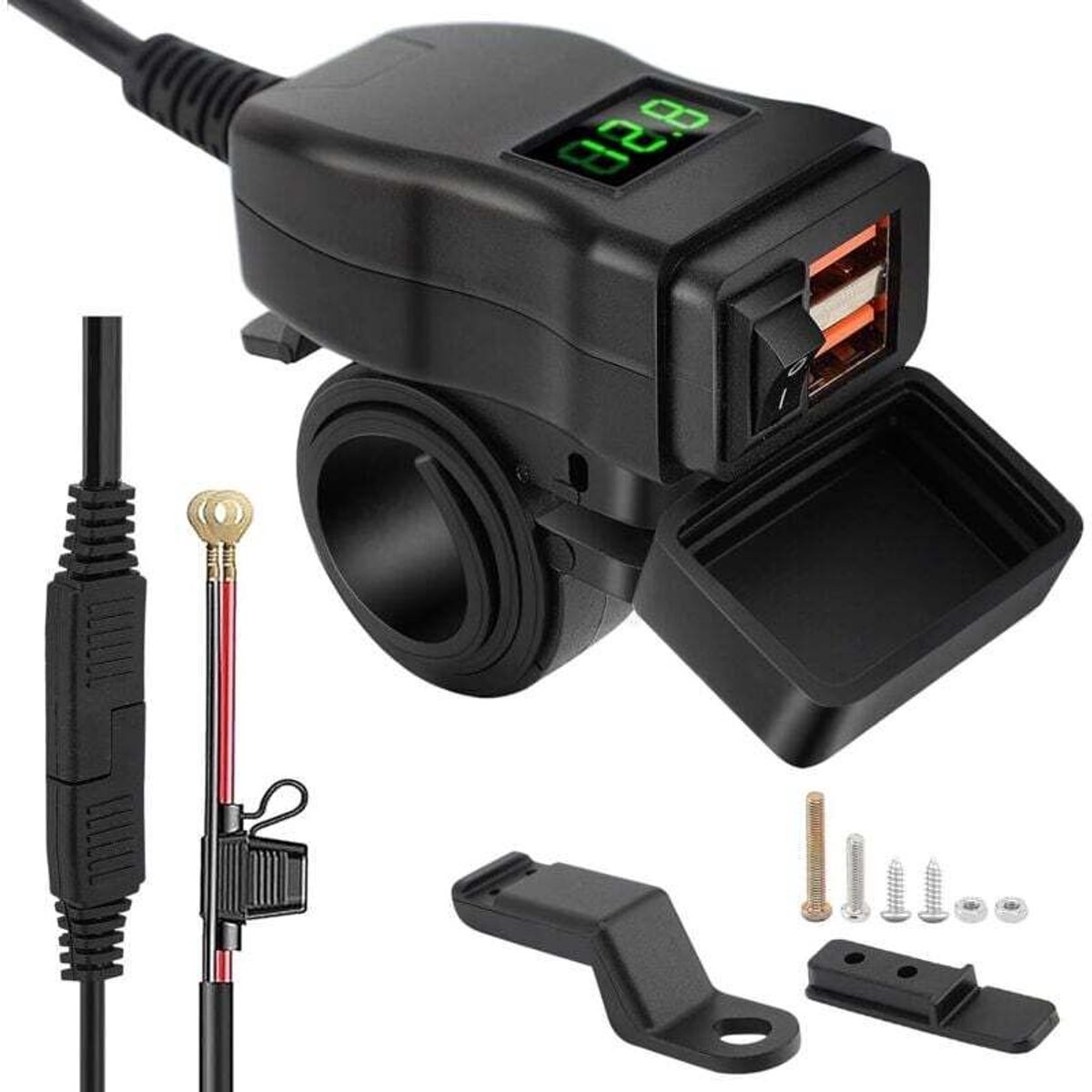 Motorfiets USB-stekker, dubbele USB-autolader, waterdichte motorfiets USB-oplader geschikt voor snelladen en schakelaar, 12-24V USB-stekker, geschikt voor motorfietsen, boten, schepen en campers (groen).
