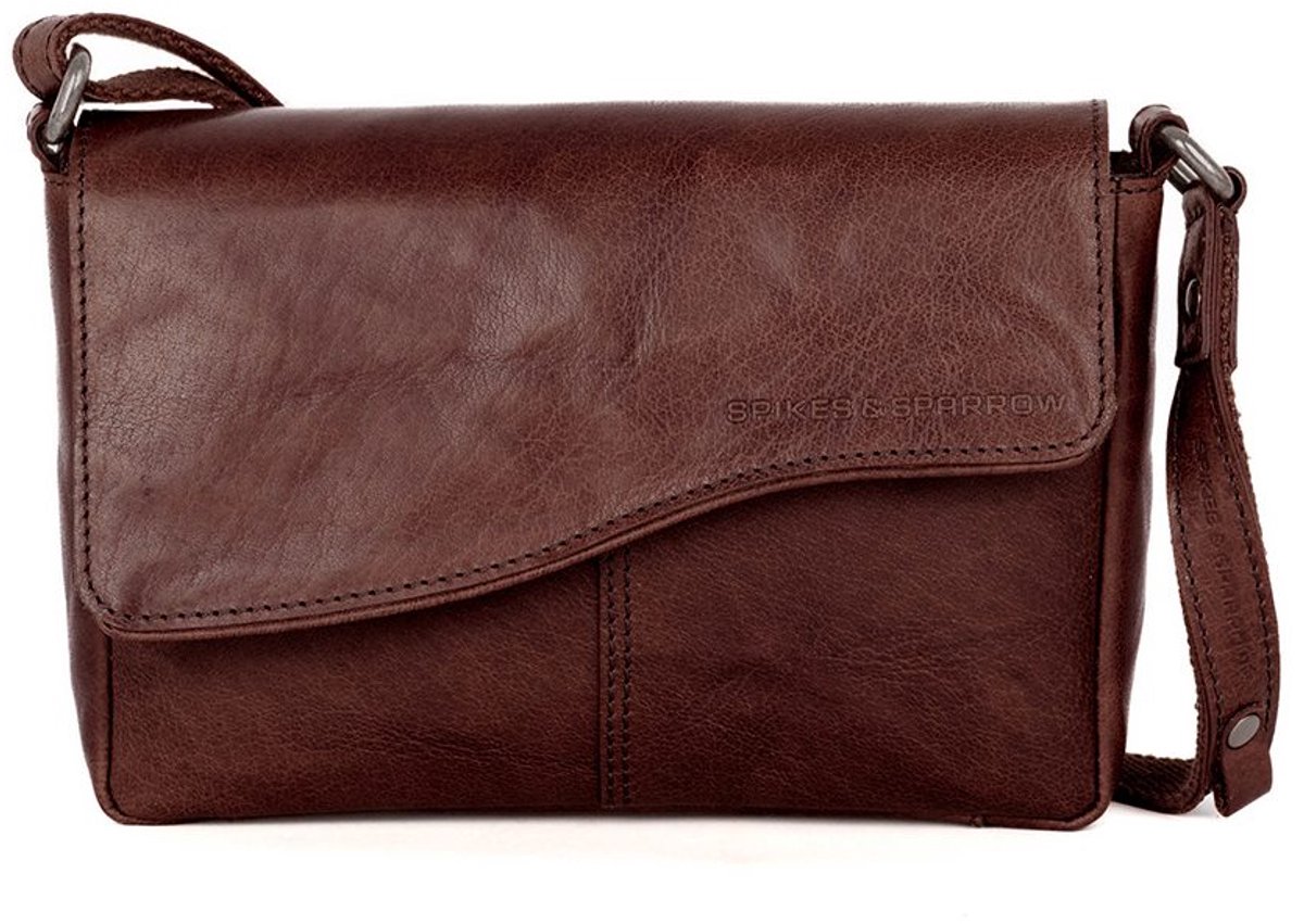 Leren Crossbodytas met klep - Robine - Donkerbruin